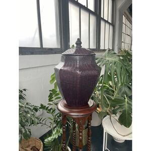 Burgundy Alligator Skin Vase with Lid